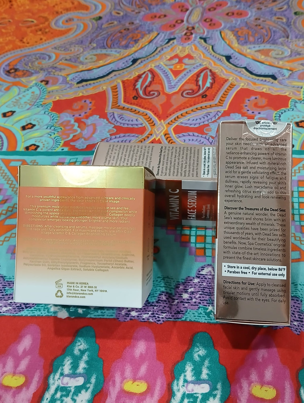 Spa Cosmetics Vitamin C Serum & Clear Visage Vitamin C + Collagen Brightening Day Cream Duo Kit - Kit de Rutina Facial Iluminadora - Suero de Vitamina C y Crema de Día de Colágeno
