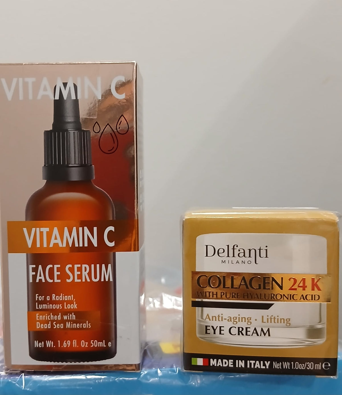 Delfanti Milano Collagen 24K Eye Cream & Spa Cosmetics Vitamin C Serum Routine Duo Kit - Kit de Rutina Facial de Lujo Oro 24K y Vitamina C - Crema de Ojos Delfanti y Suero Spa Cosmetics