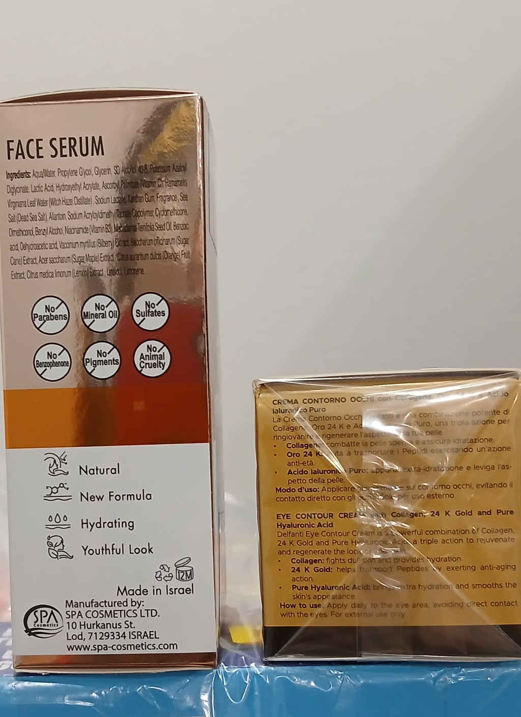 Delfanti Milano Collagen 24K Eye Cream & Spa Cosmetics Vitamin C Serum Routine Duo Kit - Kit de Rutina Facial de Lujo Oro 24K y Vitamina C - Crema de Ojos Delfanti y Suero Spa Cosmetics