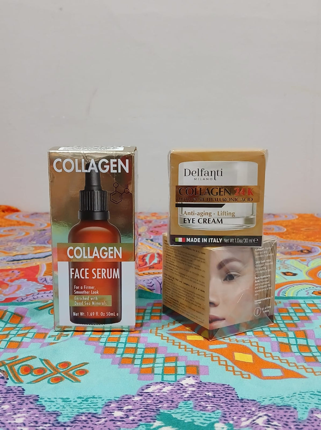 Delfanti Milano Collagen 24K Eye Cream & Spa Cosmetics Collagen Face Serum Routine Duo Kit - Kit de Rutina Facial de Lujo Oro 24K y Colágeno - Crema de Ojos Delfanti y Suero Spa Cosmetics