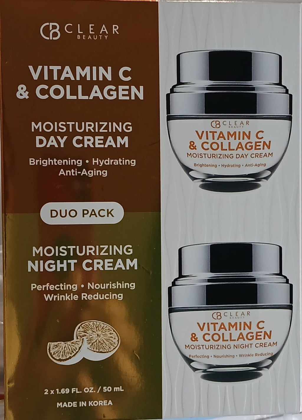 CB Clear Beauty Vitamin C & Collagen Moisturizing Day & Night Cream Duo Pack (2 x 50ml) - Set Facial Antiedad e Iluminación CB Clear Beauty Vitamina C y Colágeno Día y Noche (2 x 50ml)