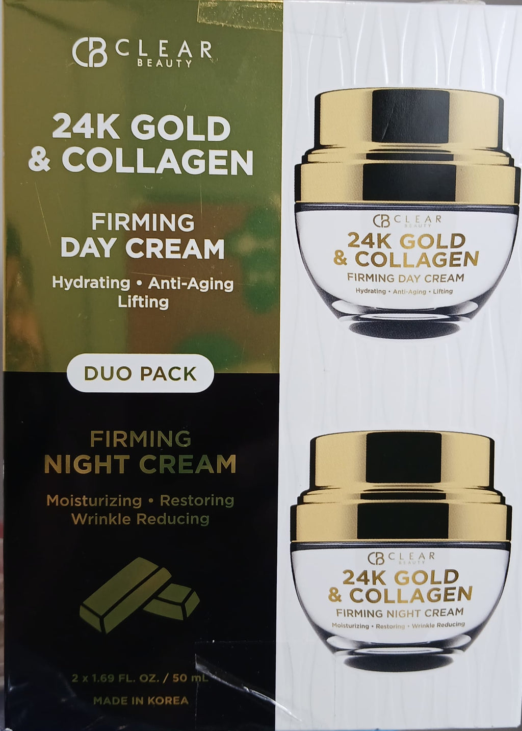 CB Clear Beauty 24K Gold & Collagen Firming Day & Night Cream Duo Pack (2 x 50ml) - Set Facial Reafirmante CB Clear Beauty Oro 24K y Colágeno Día y Noche (2 x 50ml)