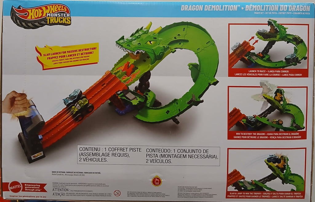 * Hot Wheels Monster Trucks Sharks vs. Dinos Dragon Demolition Playset  * Set de Juego Hot Wheels Monster Trucks Sharks vs. Dinos Demolición del Dragón