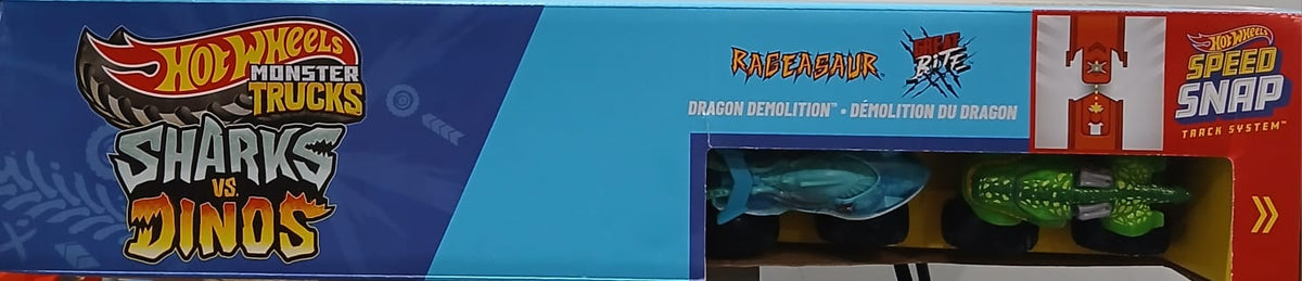 * Hot Wheels Monster Trucks Sharks vs. Dinos Dragon Demolition Playset  * Set de Juego Hot Wheels Monster Trucks Sharks vs. Dinos Demolición del Dragón